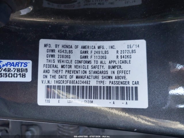 1HGCR3F88EA034482 Honda Accord Ex-l V-6