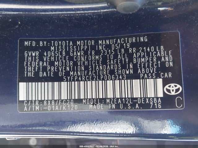 5YFP4RCE2LP006343 Toyota COROLLA SE