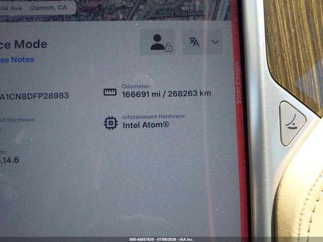 45557638 :رقم المزاد ، 5YJSA1CN8DFP28983 vin ، 2013 Tesla Model S مزاد بيع
