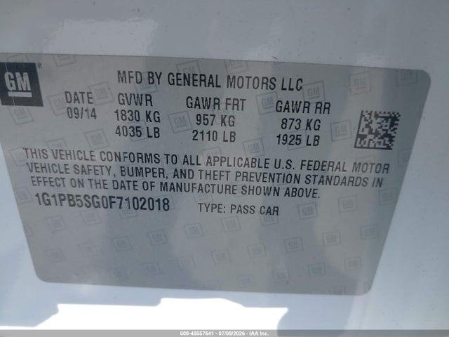 Chevrolet Cruze Ls Manual 2015 1G1PB5SG0F7102018 Image 9