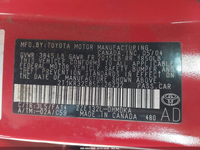 Продажа на аукционе авто 2005 Toyota Matrix Xr, vin: 2T1KR32E85C326232, номер лота: 45557650