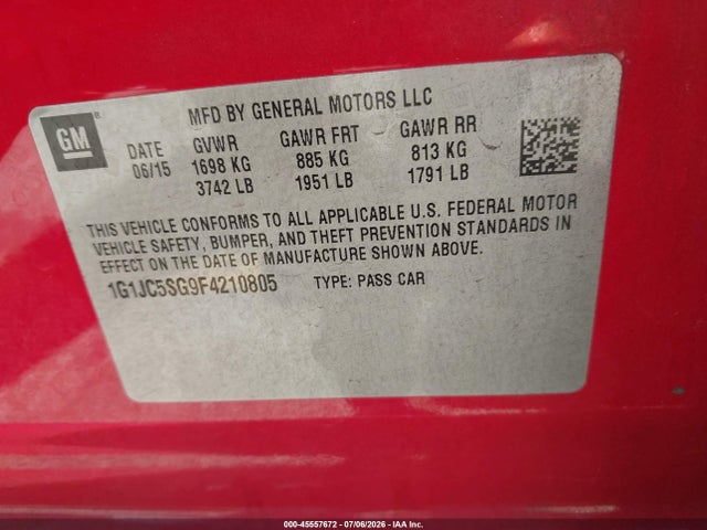 Chevrolet Sonic Lt Auto 2015 1G1JC5SG9F4210805 Image 9