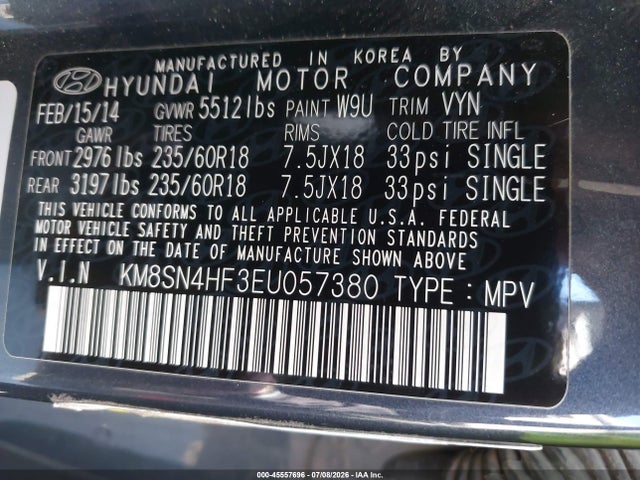 Hyundai Santa Fe Gls 2014 KM8SN4HF3EU057380 Image 9