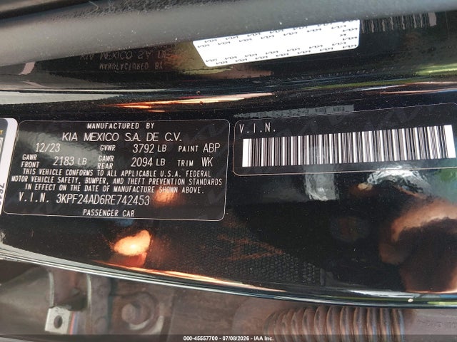 Aukcja sprzedaży 2024 Kia Forte Lxs, vin: 3KPF24AD6RE742453, numer aukcji: 45557700