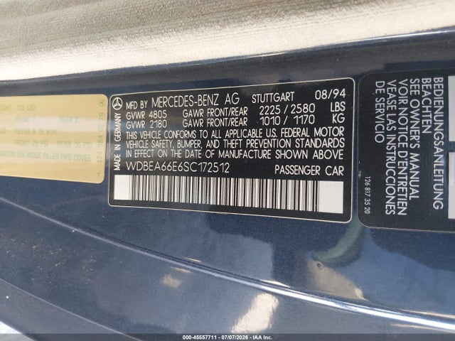 Aukcja sprzedaży 1995 Mercedes-benz E 320, vin: WDBEA66E6SC172512, numer aukcji: 45557711