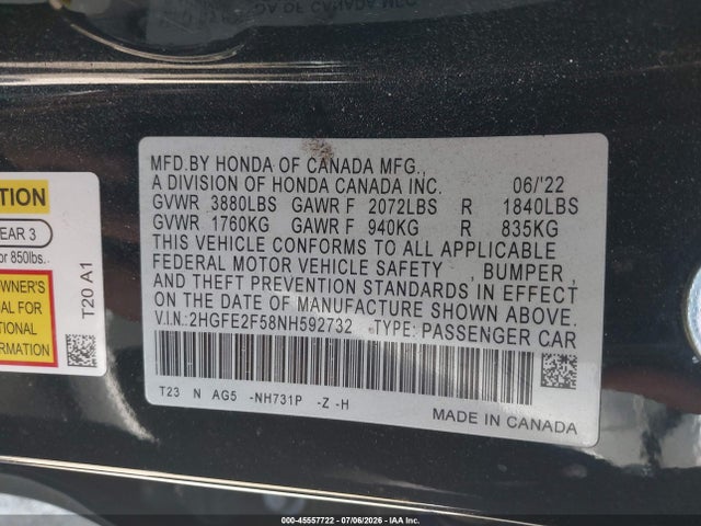 Honda Civic Sport 2022 2HGFE2F58NH592732 Image 9