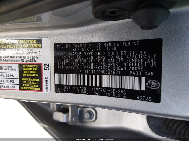 Toyota CAMRY SE 2021 4T1T11AK1MU524624 Image 9
