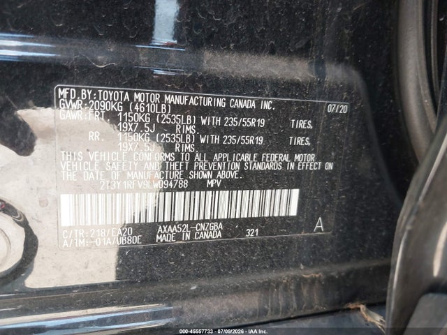 Aukcja sprzedaży 2020 Toyota Rav4 Limited, vin: 2T3Y1RFV9LW094788, numer aukcji: 45557733