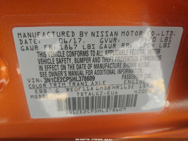 3N1CE2CP5HL378609 Nissan Versa Note Sr