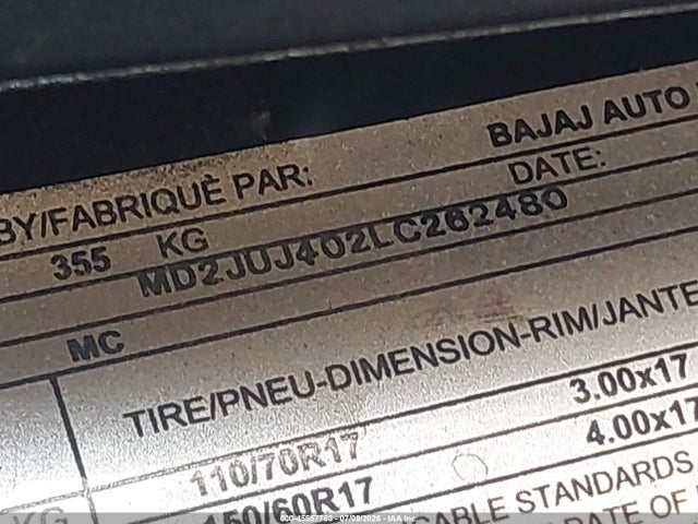 Продаж на аукціоні авто 2020 Husqvarna Vitpilen 401/svartpilen 401, vin: MD2JUJ402LC262480, номер лоту: 45557763