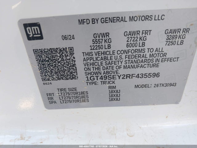 2024 Gmc Sierra 3500hd 4wd  Long Bed Pro მანქანა იყიდება აუქციონზე, vin: 1GT49SEY2RF435596, აუქციონის ნომერი: 45557765