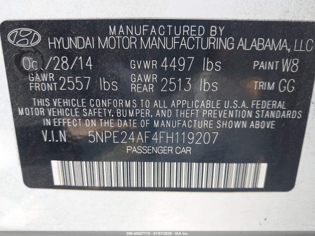 Hyundai SONATA SE 2015 5NPE24AF4FH119207 Image 9