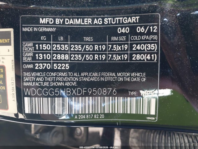 2013 Mercedes-benz Glk 350 მანქანა იყიდება აუქციონზე, vin: WDCGG5HBXDF950876, აუქციონის ნომერი: 45557774