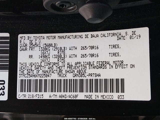 3TMCZ5AN6KM225047 Toyota Tacoma Trd Off Road