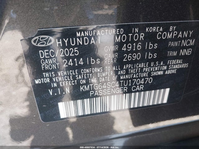 45557834 :رقم المزاد ، KMTG64SC4TU170470 vin ، 2026 Genesis G70 2.5t Awd مزاد بيع