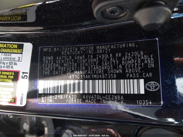 4T1C11AK1MU497358 Toyota CAMRY LE