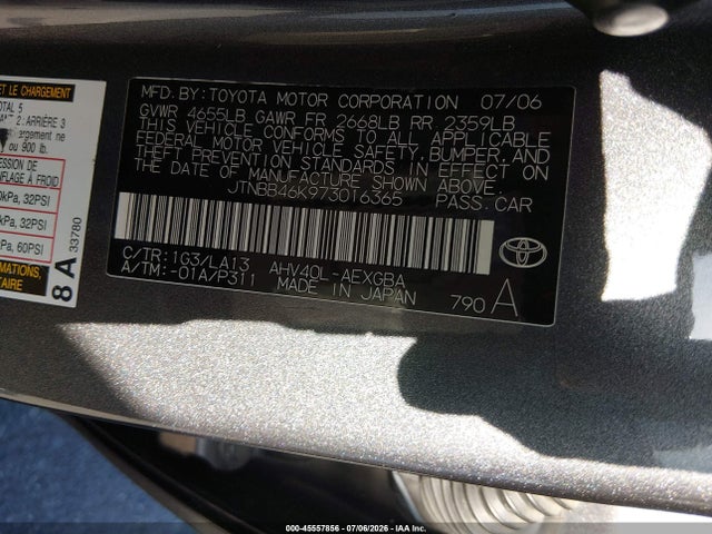 45557856 :رقم المزاد ، JTNBB46K973016365 vin ، 2007 Toyota Camry Hybrid مزاد بيع