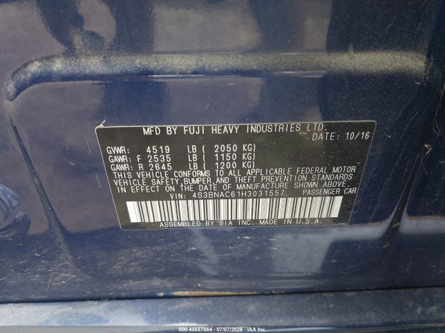 Продаж на аукціоні авто 2017 Subaru Legacy 2.5i Premium, vin: 4S3BNAC61H3031557, номер лоту: 45557864