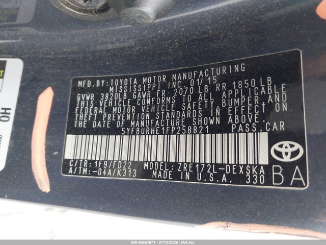 Toyota Corolla S Plus 2015 5YFBURHE1FP258821 Image 9