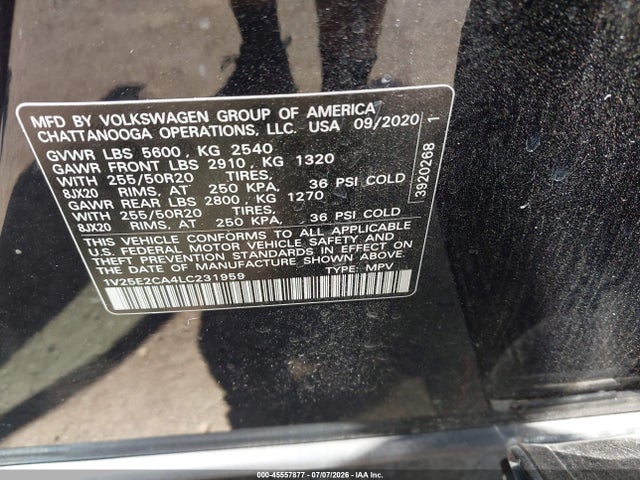 Aukcja sprzedaży 2020 Volkswagen Atlas Cross Sport 3.6l V6 Se W/technology/3.6l V6 Se W/technology R-line, vin: 1V25E2CA4LC231959, numer aukcji: 45557877