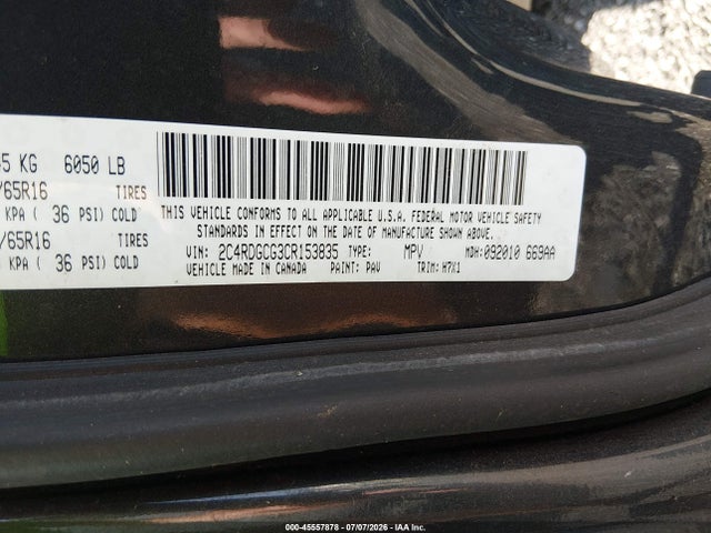 45557878 :رقم المزاد ، 2C4RDGCG3CR153835 vin ، 2012 Dodge Grand Caravan Sxt مزاد بيع