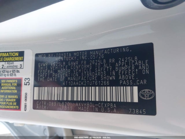Toyota CAMRY XSE 2026 4T1DAACK2TU761266 Image 9