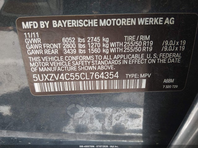 Продажа на аукционе авто 2012 Bmw X5 Xdrive35i/xdrive35i Premium/xdrive35i Sport Activity, vin: 5UXZV4C55CL764354, номер лота: 45557896