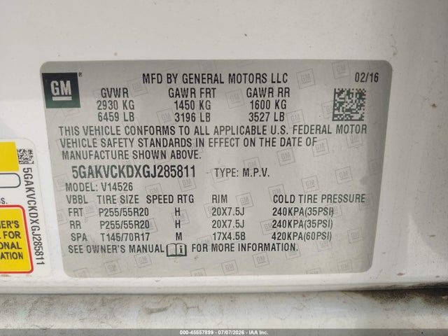 Aukcja sprzedaży 2016 Buick Enclave Premium, vin: 5GAKVCKDXGJ285811, numer aukcji: 45557899