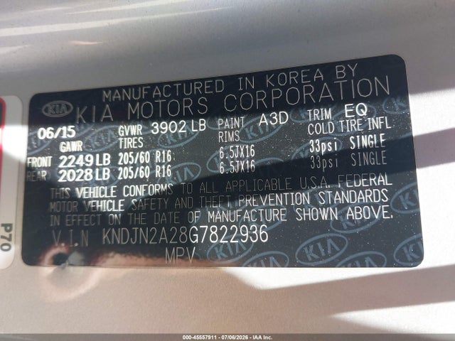 Aukcja sprzedaży 2016 Kia Soul, vin: KNDJN2A28G7822936, numer aukcji: 45557911