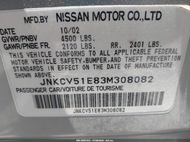 2003 Infiniti G35 Luxury Leather მანქანა იყიდება აუქციონზე, vin: JNKCV51E83M308082, აუქციონის ნომერი: 45557933