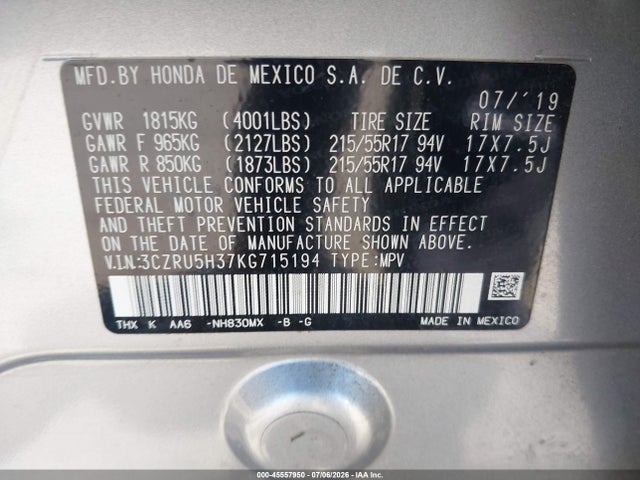 Honda HR-V LX 2019 3CZRU5H37KG715194 Image 9
