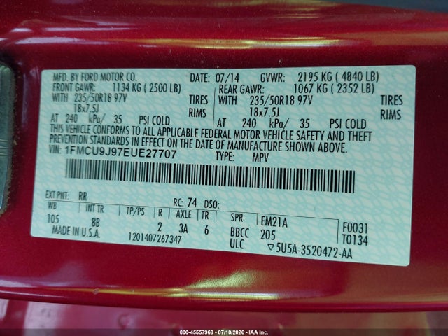 1FMCU9J97EUE27707 Ford Escape Titanium