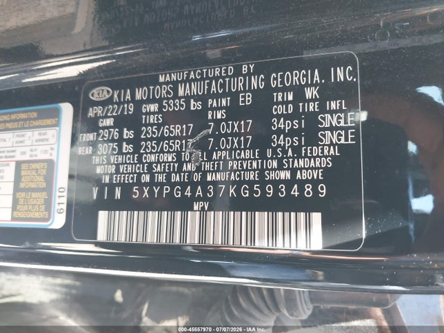KIA Sorento 2.4l L 2019 5XYPG4A37KG593489 Image 9