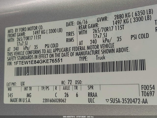Ford F-150 Xl/xlt 2016 1FTEW1E84GKE76551 Image 9