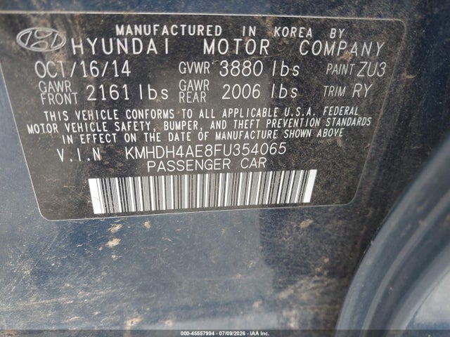 Aukcja sprzedaży 2015 Hyundai Elantra Se, vin: KMHDH4AE8FU354065, numer aukcji: 45557994