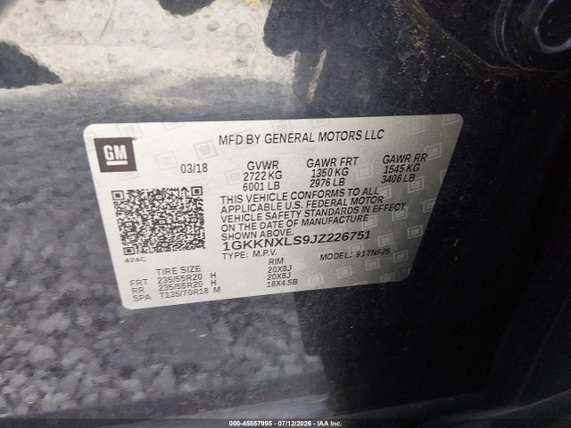 2018 Gmc Acadia Denali მანქანა იყიდება აუქციონზე, vin: 1GKKNXLS9JZ226751, აუქციონის ნომერი: 45557995