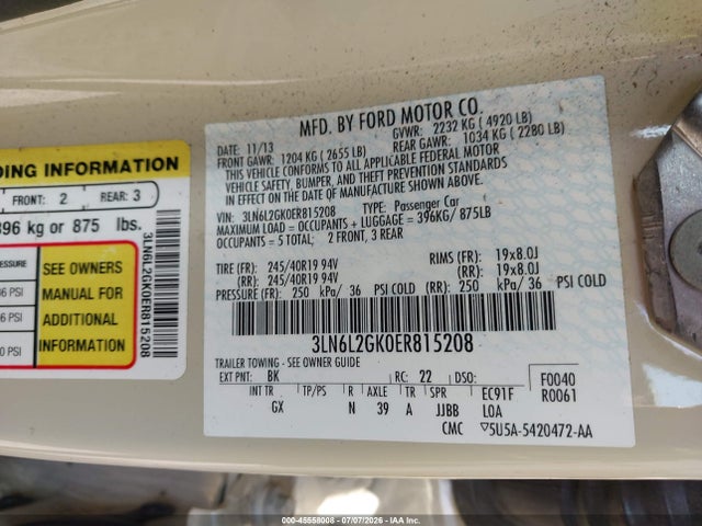 Lincoln MKZ 2014 3LN6L2GK0ER815208 Image 9
