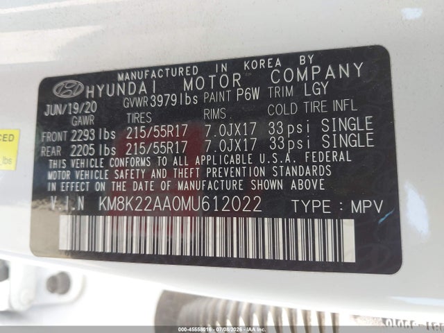 Aukcja sprzedaży 2021 Hyundai Kona Sel, vin: KM8K22AA0MU612022, numer aukcji: 45558016