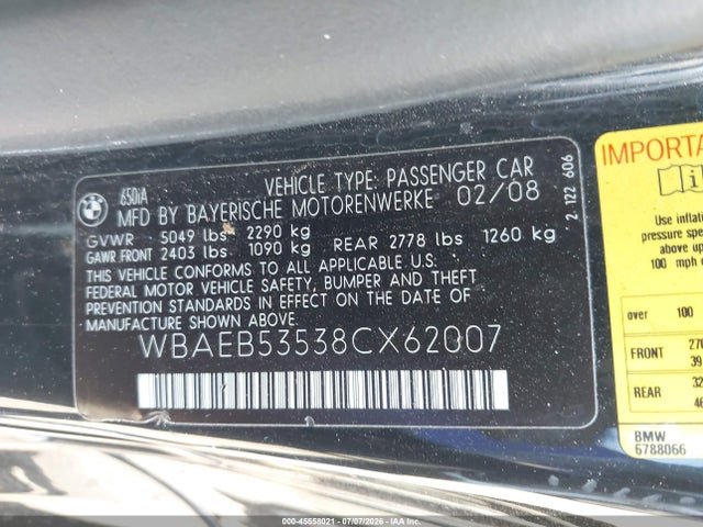 Aukcja sprzedaży 2008 Bmw 650i, vin: WBAEB53538CX62007, numer aukcji: 45558021