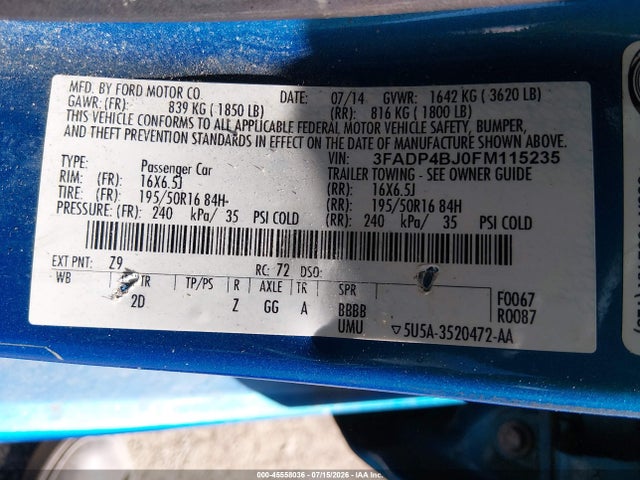 Ford FIESTA SE 2015 3FADP4BJ0FM115235 Image 9