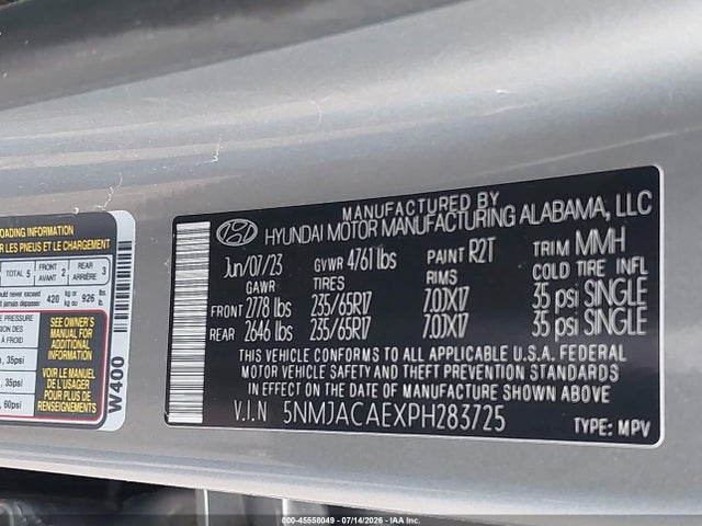 Aukcja sprzedaży 2023 Hyundai Tucson Se, vin: 5NMJACAEXPH283725, numer aukcji: 45558049
