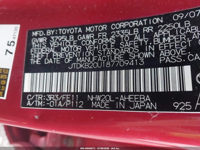 Продаж на аукціоні авто 2008 Toyota Prius, vin: JTDKB20U187709413, номер лоту: 45558073