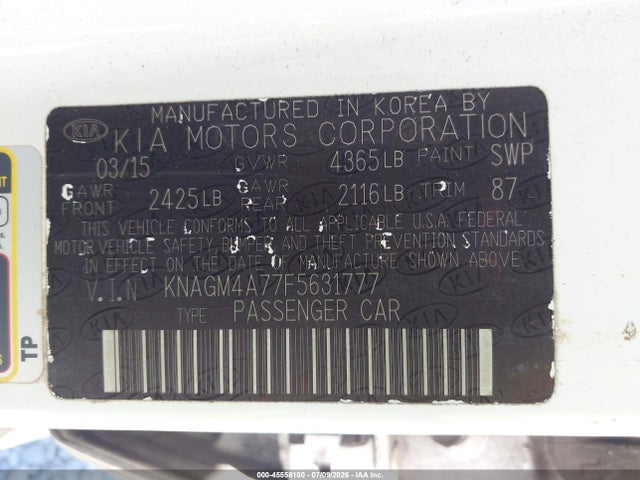 KIA Optima Lx 2015 KNAGM4A77F5631777 Image 9