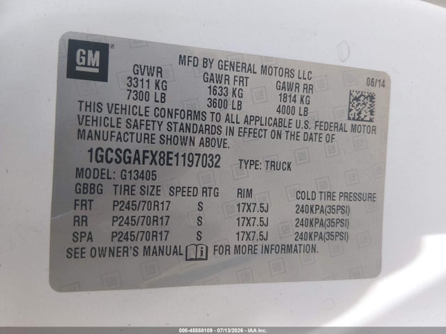 Продажа на аукционе авто 2014 Chevrolet Express 1500 Work Van, vin: 1GCSGAFX8E1197032, номер лота: 45558109