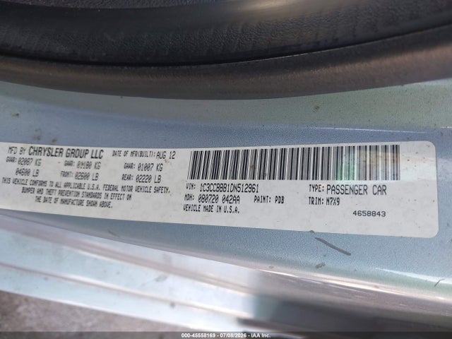 2013 Chrysler 200 Touring მანქანა იყიდება აუქციონზე, vin: 1C3CCBBB1DN512961, აუქციონის ნომერი: 45558169