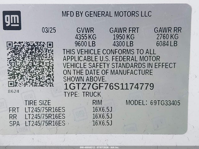 Продаж на аукціоні авто 2025 Gmc Savana Cargo Rwd 3500 Regular Wheelbase Work Van, vin: 1GTZ7GF76S1174779, номер лоту: 45558212