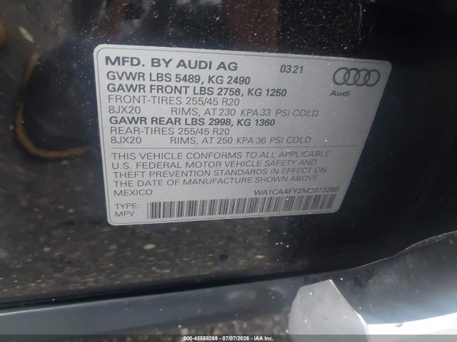 Продажа на аукционе авто 2021 Audi Q5 Prestige 45 Tfsi Quattro S Tronic, vin: WA1CAAFY2M2073288, номер лота: 45558269