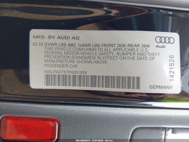 45558270 :رقم المزاد ، WAUFACF57PA051928 vin ، 2023 Audi A5 Sportback Premium Plus 45 Tfsi S Line Quattro S Tronic مزاد بيع