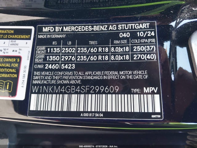 45558274 :رقم المزاد ، W1NKM4GB4SF299609 vin ، 2025 Mercedes-benz Glc 300 Suv مزاد بيع