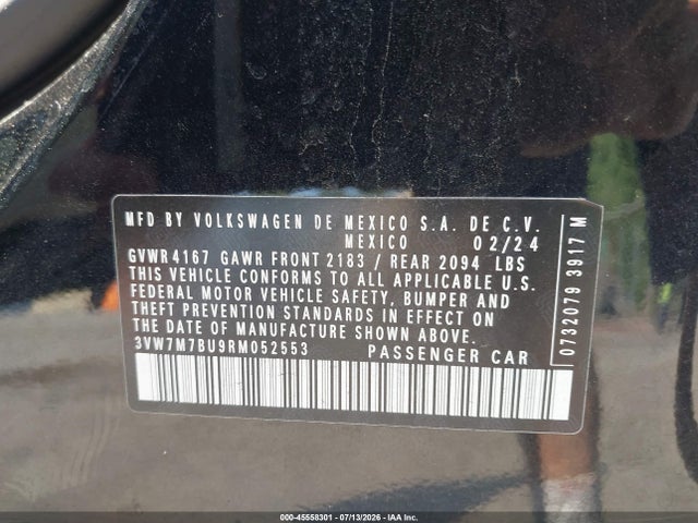 45558301 :رقم المزاد ، 3VW7M7BU9RM052553 vin ، 2024 Volkswagen Jetta 1.5t Se مزاد بيع